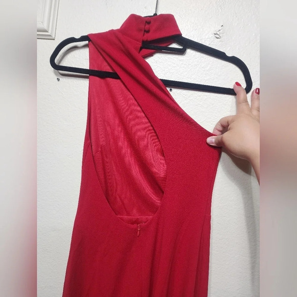 Lulus Keep It Interesting Red Asymmetrical Cutout Halter Maxi Dress M Party  - mordernwear.com